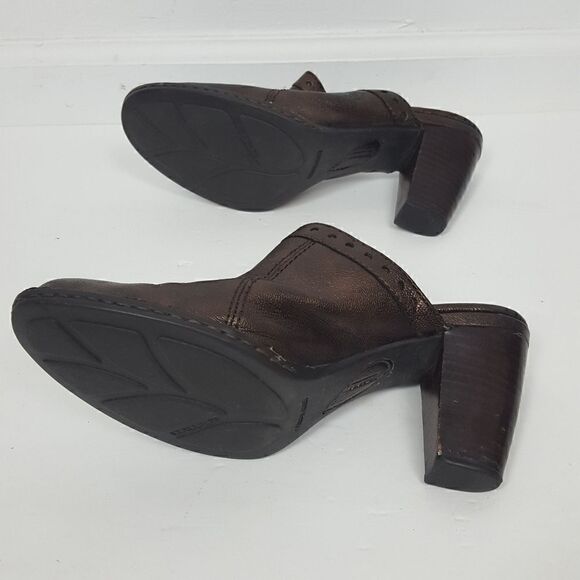 BORN Leather Clogs Heels Boots Slides Size 8 Brown High Heels - Picture 4 of 7
